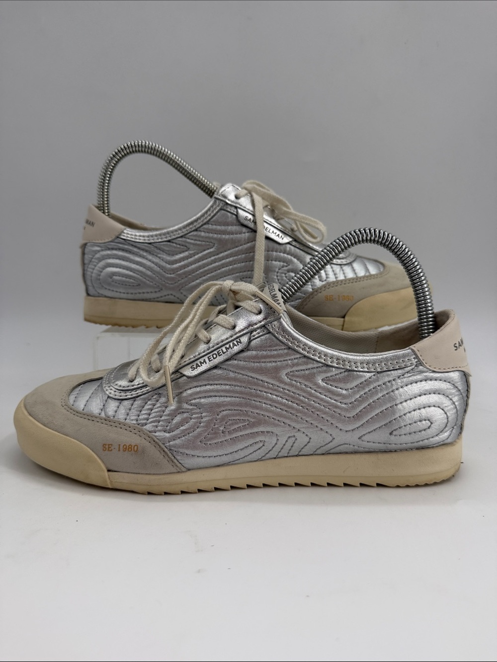Sam Edelman Isabel Sneaker Soft Silver/Off White Quilted Women's Size 7.0
